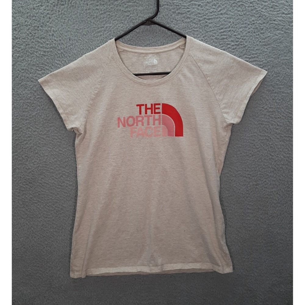 The North Face Shirt Womens Large Tan Slim Fit Half Dome Crew Outdoors Hiking *